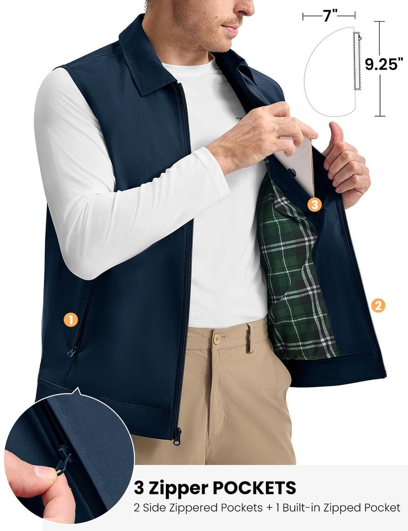 TBMPOY Men's Vest Casual Lightweight Thin Utility 3 Zip Pockets Stylish Sleeveless Jackets Summer Fall Golf Travel Business Outerwear Navy Blue 2XL - Image 5