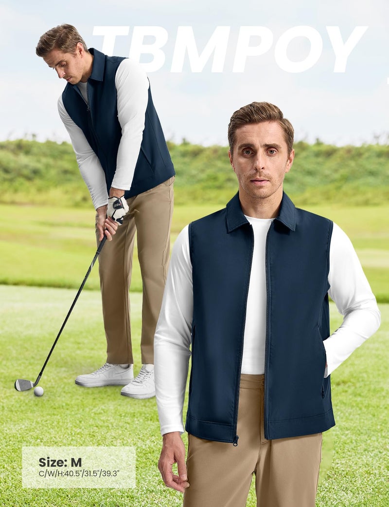 TBMPOY Men's Vest Casual Lightweight Thin Utility 3 Zip Pockets Stylish Sleeveless Jackets Summer Fall Golf Travel Business Outerwear Navy Blue 2XL - Image 3