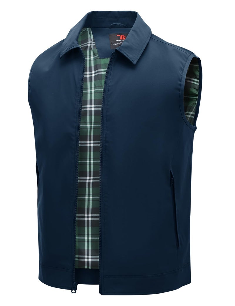 TBMPOY Men's Vest Casual Lightweight Thin Utility 3 Zip Pockets Stylish Sleeveless Jackets Summer Fall Golf Travel Business Outerwear Navy Blue 2XL - Image 1