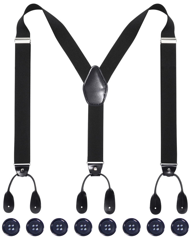 Kajeer Mens Adjustable Button End Suspenders - Y-Back Elastic Tuxedo Suspenders with Heavy Duty Leather Buttons End (Black) - Image 1