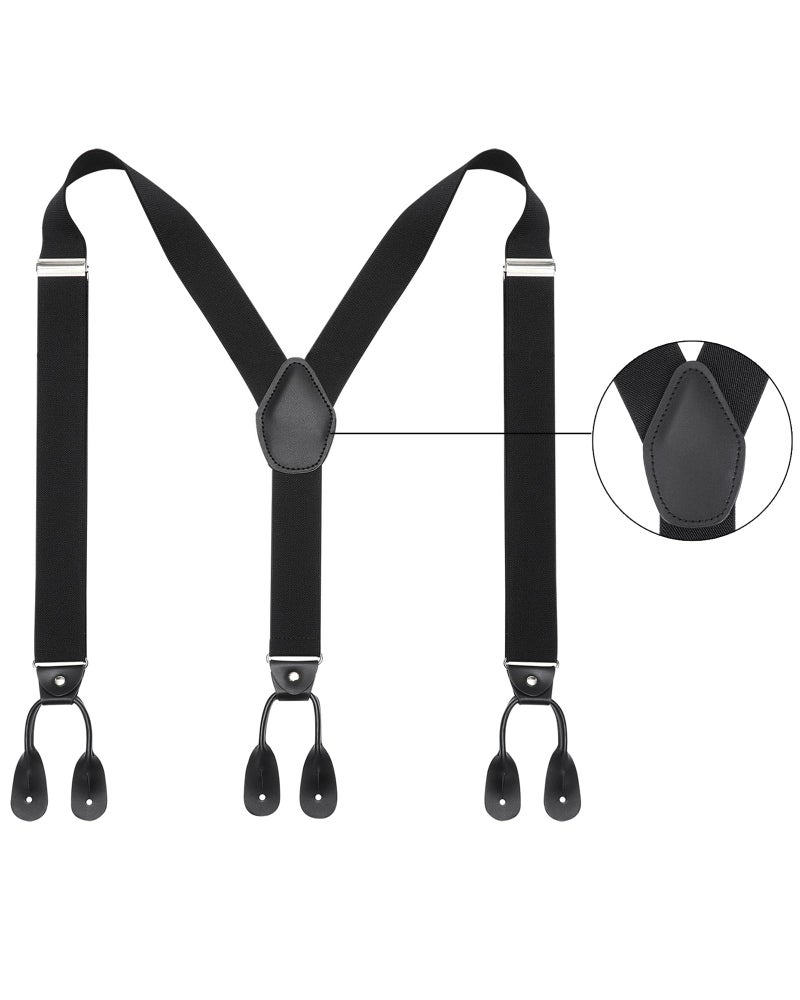 Kajeer Mens Adjustable Button End Suspenders - Y-Back Elastic Tuxedo Suspenders with Heavy Duty Leather Buttons End (Black) - Image 2