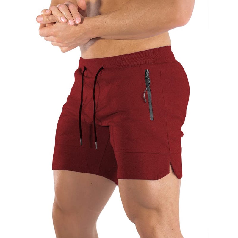 PIDOGYM Men's 5" Gym Workout Shorts,Fitted Jogging Short Pants for Bodybuilding Running Training with Zipper Pockets Wine Red - Image 4