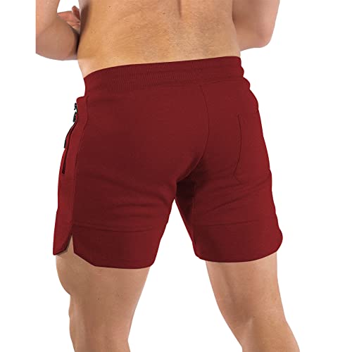 PIDOGYM Men's 5" Gym Workout Shorts,Fitted Jogging Short Pants for Bodybuilding Running Training with Zipper Pockets Wine Red - Image 3