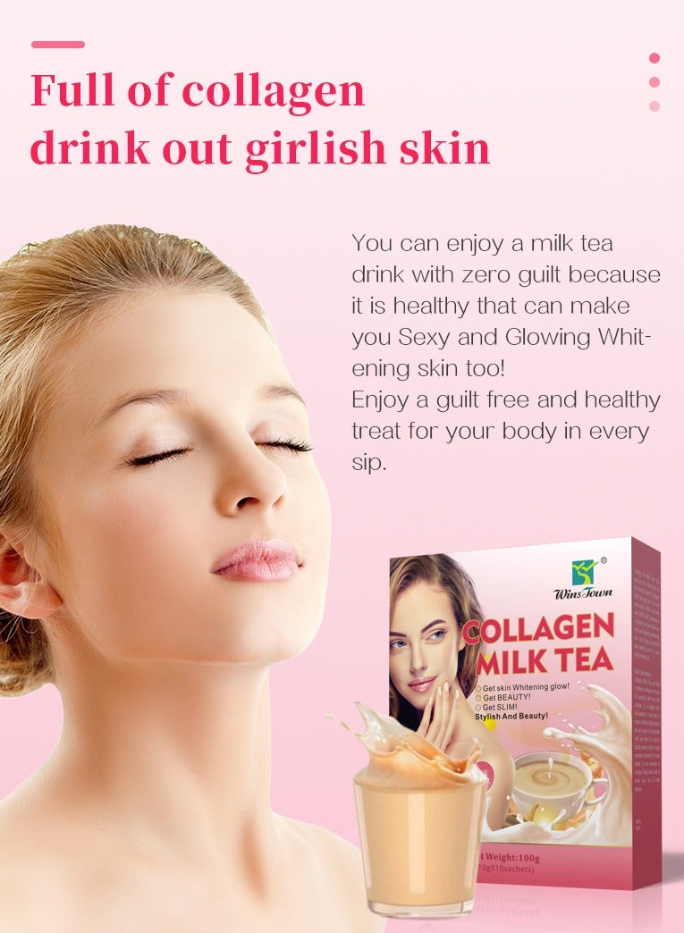 Wins Town Collagen Milk Tea, Antioxidant Glow Skin Whitening Milk Tea, Proten Rich Healthy Skin Care Tea, Safe And Natural Women Skin Treatment Tea For Whitening And Brightening Of Skin  - Image 2