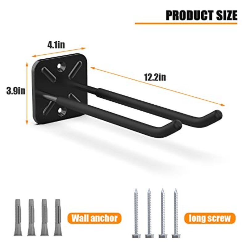 Garage Hooks, Heavy Duty Garage Hooks -12.4 Inch Wall Mount Hangers for Chairs, Power Tools, Garden Tools, Tires and More - Max 120 lbs 4-Pack - Image 4