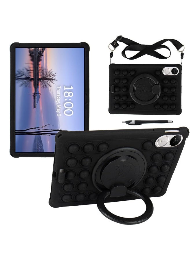 عام غطاء متوافق مع هونور باد V9 11.5 بوصة (ROL-W00/W10) 2025، غلاف سيليكون ناعم للأطفال مع حامل حلقي دوار 360 درجة وحزام كتف وقلم.