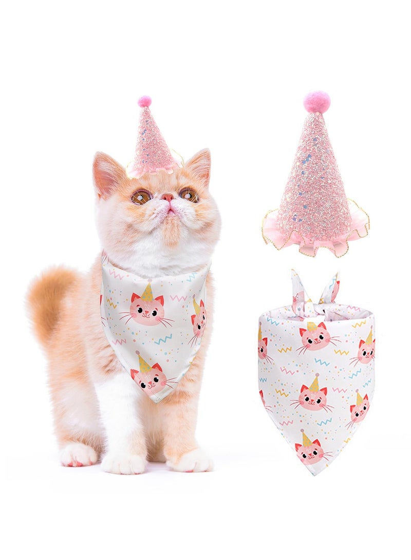Excefore Pet Birthday Party Supplies, Cat Birthday Hat Bandana, Pink Outfit Cat Scarf, Suitable for Cat Dogs Birthday Decorations (Pink Cat Face)  - Image 1