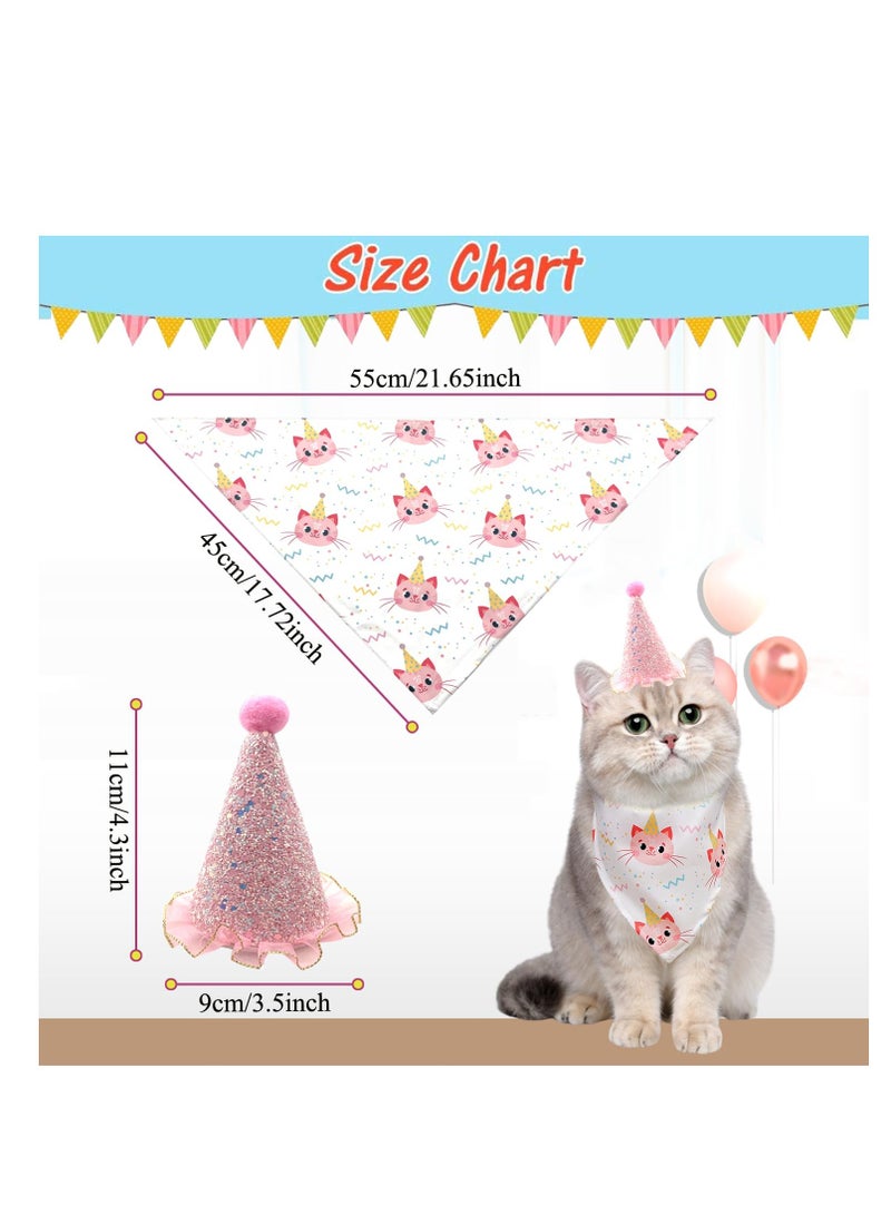 Excefore Pet Birthday Party Supplies, Cat Birthday Hat Bandana, Pink Outfit Cat Scarf, Suitable for Cat Dogs Birthday Decorations (Pink Cat Face)  - Image 2