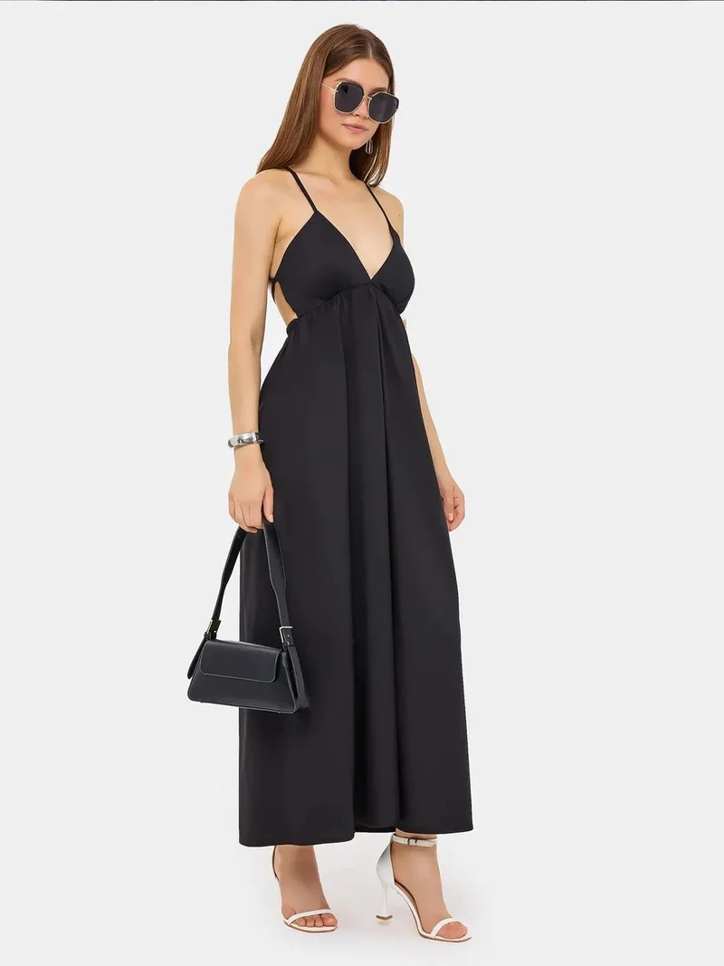 Cotton Maxi Dress with Spaghetti Straps and Tie-Back