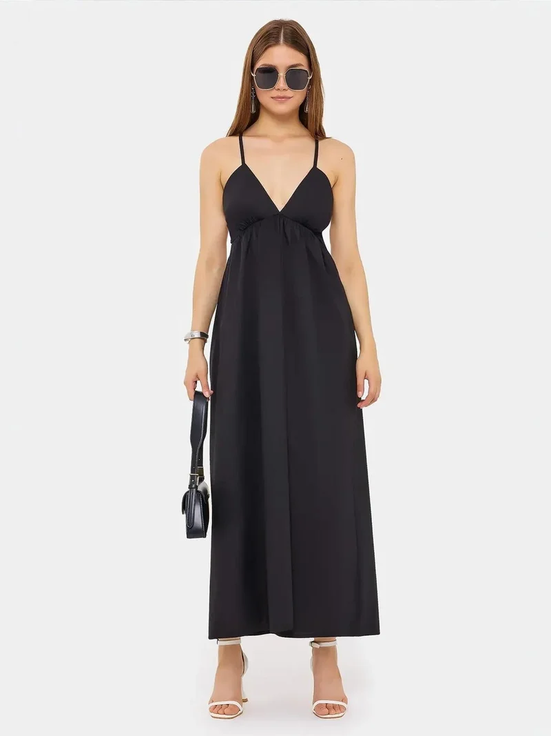 HICCUP Cotton Maxi Dress with Spaghetti Straps and Tie-Back