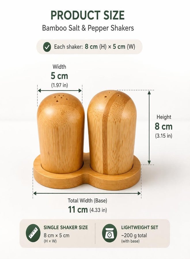Teraabliss Bamboo Salt and Pepper Shakers Set with Stand Natural Wooden Spice Dispenser Bottles, Refillable Salt & Pepper Holder Set for Kitchen, Dining Table Restaurant (Round Pepper & Salt Shaker) - Image 3