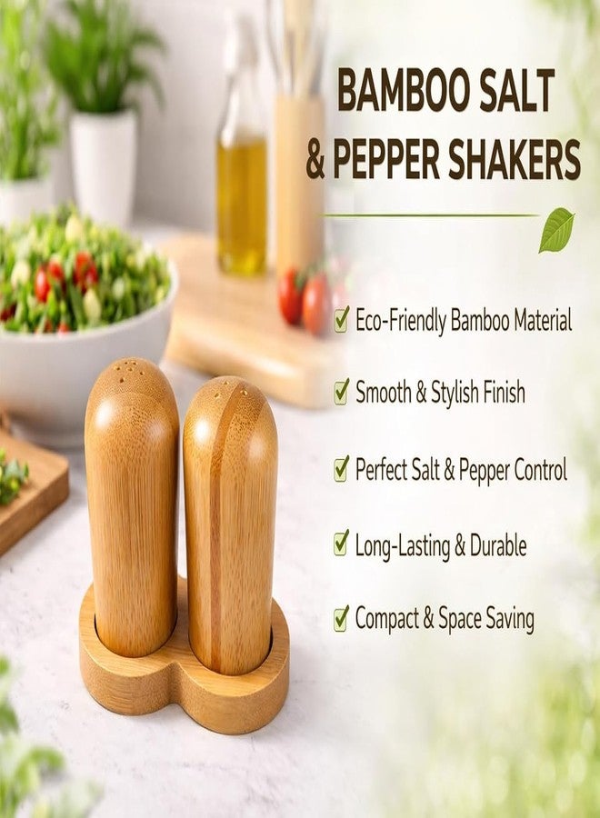 Teraabliss Bamboo Salt and Pepper Shakers Set with Stand Natural Wooden Spice Dispenser Bottles, Refillable Salt & Pepper Holder Set for Kitchen, Dining Table Restaurant (Round Pepper & Salt Shaker) - Image 5