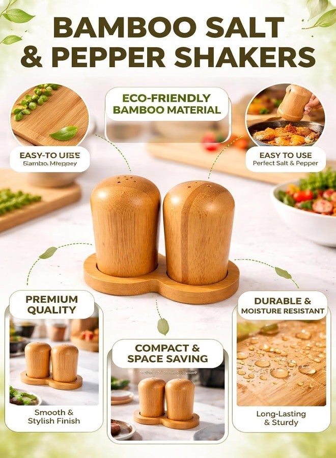 Teraabliss Bamboo Salt and Pepper Shakers Set with Stand Natural Wooden Spice Dispenser Bottles, Refillable Salt & Pepper Holder Set for Kitchen, Dining Table Restaurant (Round Pepper & Salt Shaker) - Image 4