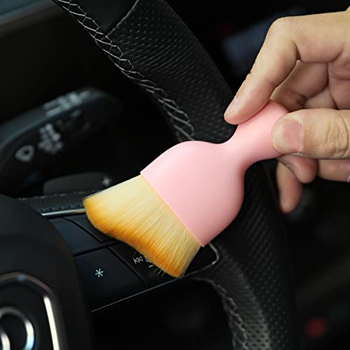 AOCISKA Car Interior Detailing Brush,Soft Bristle Cleaning Brush Car Detailing Brush Dusting Brush,Car Interior Cleaning Tool,Auto Detail Brush Car Dash Duster Brush (Pink with Cap) - Image 3