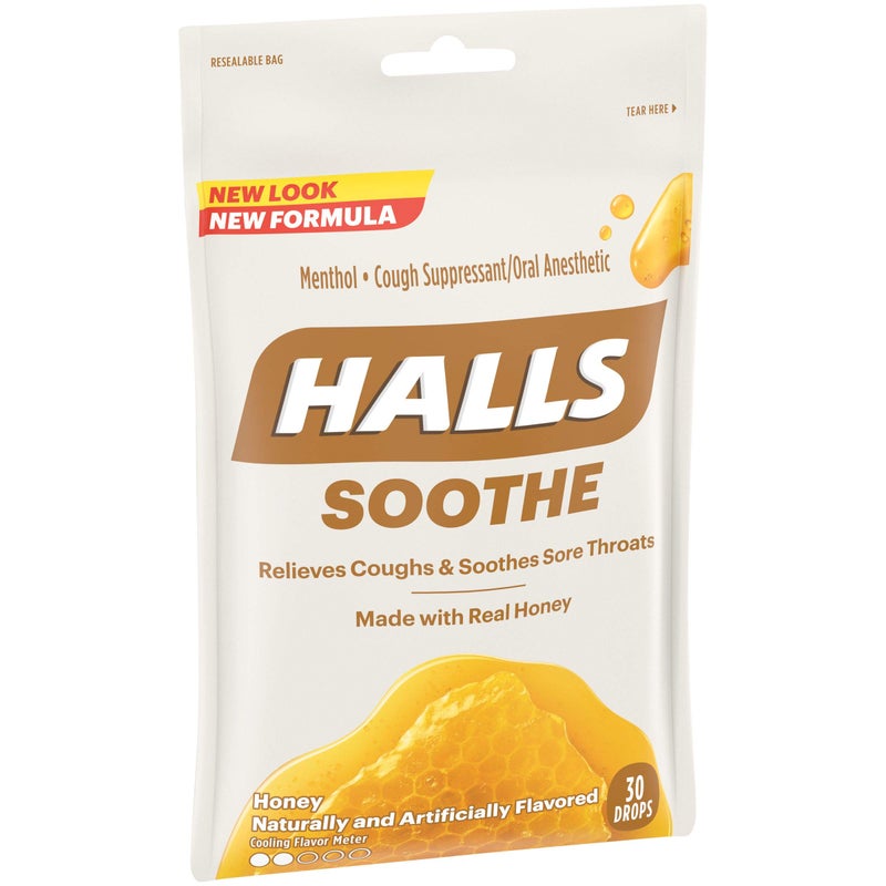 HALLS Soothe Honey Menthol Flavor Cough Drops, 1 Bag (30 Total Drops) - Image 3