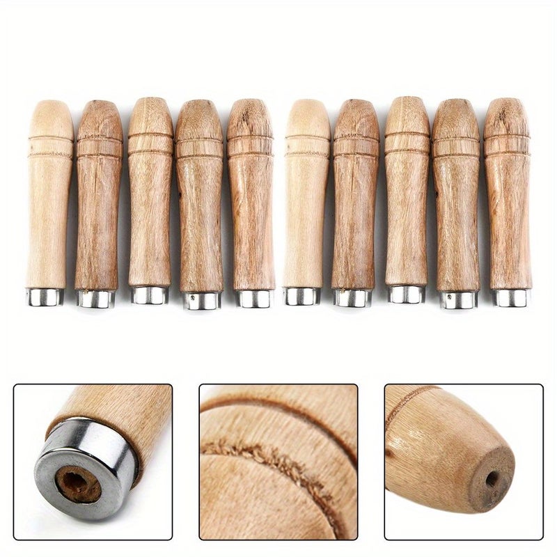 10pcs Ergonomic Wooden File Handles With Strong Metal Collar Rust Proof Replacement - Image 2