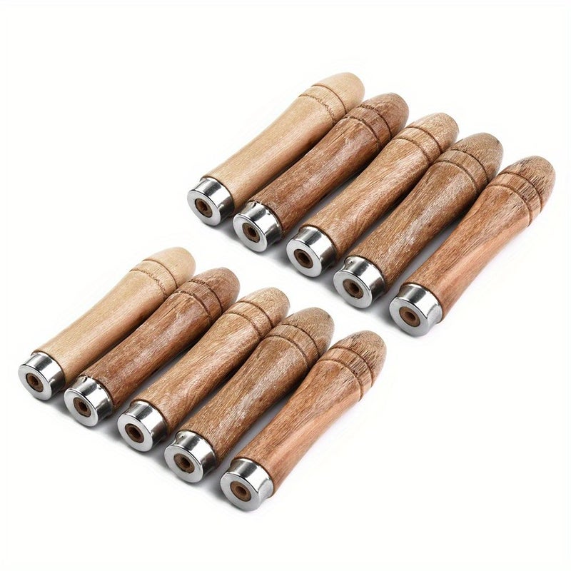 10pcs Ergonomic Wooden File Handles With Strong Metal Collar Rust Proof Replacement - Image 1