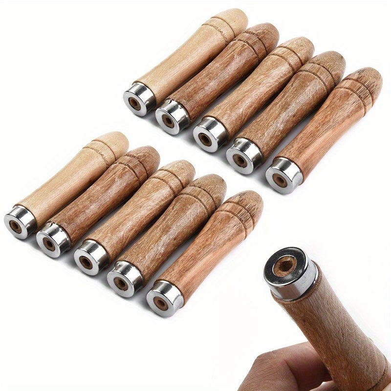 10pcs Ergonomic Wooden File Handles With Strong Metal Collar Rust Proof Replacement - Image 4