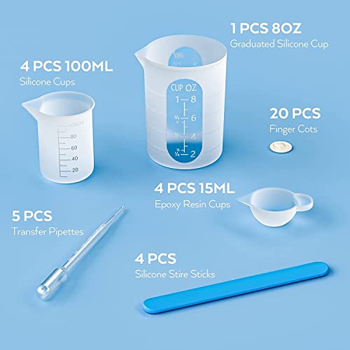 Jubilant Silicone Resin Measuring Cups Tool Kit- 250 & 100 ml Measure Cups, Silicone Popsicle Stir Sticks & Spatula, Pipettes, Gloves for Epoxy Resin Mixing, Molds, Jewelry Making, Waxing, Easy Clean - Image 5