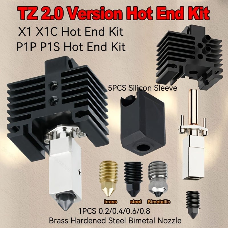 3D Printer Hotend Kit High Flow Bimetal Nozzle 0 8mm Hot End Heat Block Replacement For X1 X1C P1P P1S Print Temper Hardened Steel - Image 1