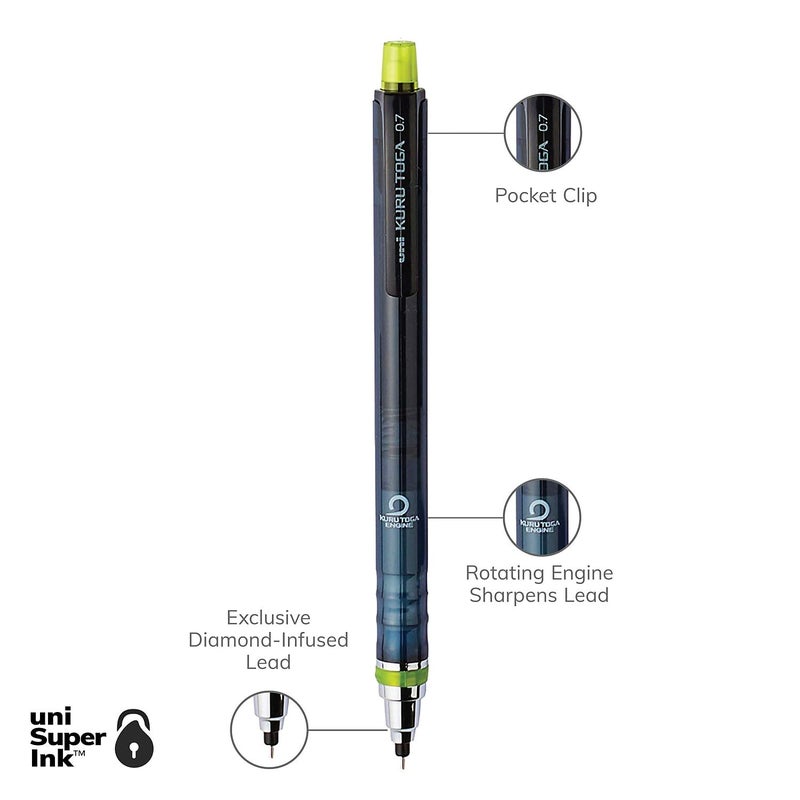 Sanford uni-ball 1858549 KuruToga Mechanical Pencil, 0.7 mm, Black/Green Barrel - Image 3