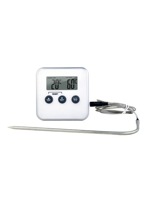 Temperature Alarm Thermometer with LCD Display White