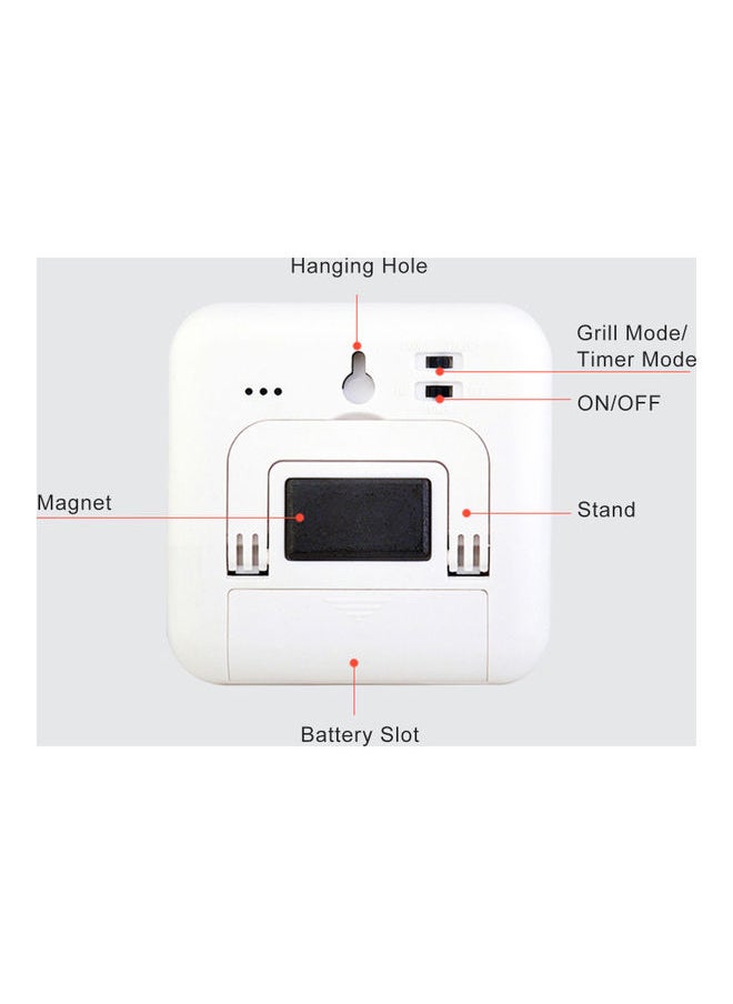 Temperature Alarm Thermometer with LCD Display White