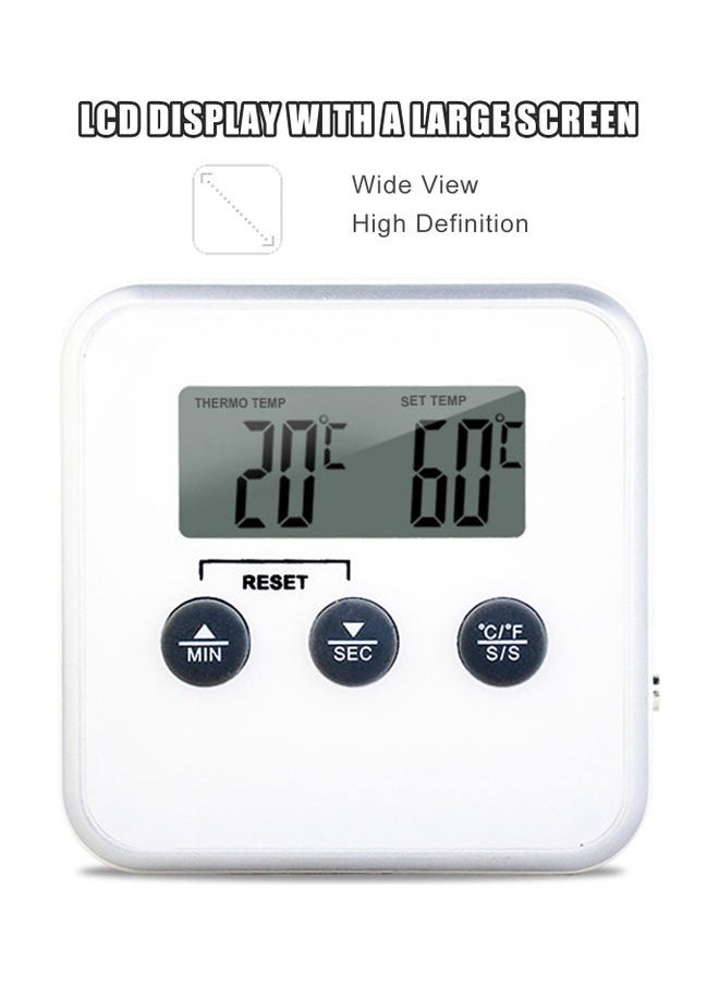 Temperature Alarm Thermometer with LCD Display White