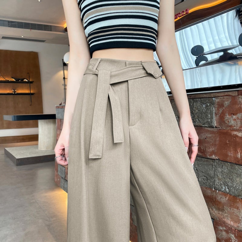 Belt-Tied Suit Pants Loose Wide-Leg Pants Fashion Casual Long Pants Multi-Color Multi-Size Small Tall - Image 4