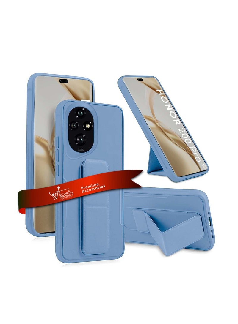 Wtech Honor 200 Pro 5G 2024 Hand Grip Foldable Magnetic Kickstand Wrist Strap Finger Grip With Built-In Iron Modern Camera Lips Case Cover - Sky Blue - Image 1