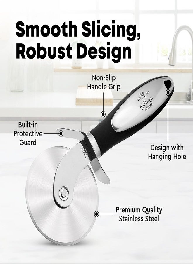 Zulay Kitchen Premium Pizza Cutter - Durable Stainless Steel Pizza Cutter Wheel - Easy-to-Clean, Easy-to-Use Pizza Slicer - Super Sharp with Non-Slip Handle - Dishwasher Safe Pizza Wheel (Black) - Image 4