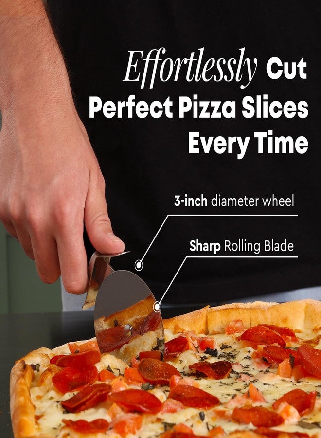 Zulay Kitchen Premium Pizza Cutter - Durable Stainless Steel Pizza Cutter Wheel - Easy-to-Clean, Easy-to-Use Pizza Slicer - Super Sharp with Non-Slip Handle - Dishwasher Safe Pizza Wheel (Black) - Image 3