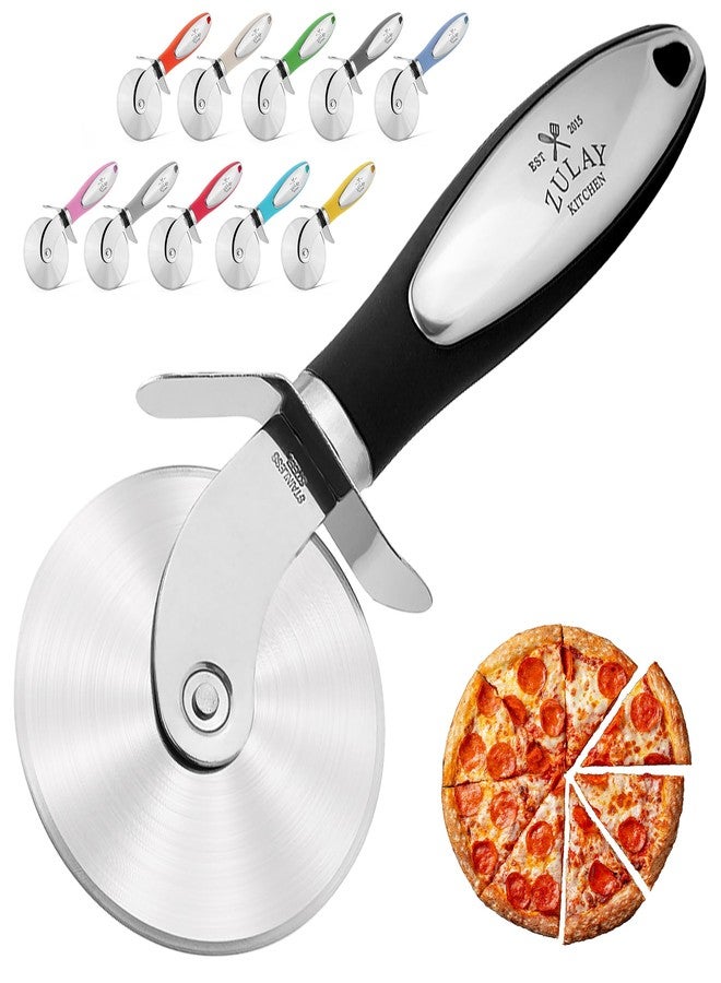 Zulay Kitchen Premium Pizza Cutter - Durable Stainless Steel Pizza Cutter Wheel - Easy-to-Clean, Easy-to-Use Pizza Slicer - Super Sharp with Non-Slip Handle - Dishwasher Safe Pizza Wheel (Black) - Image 1
