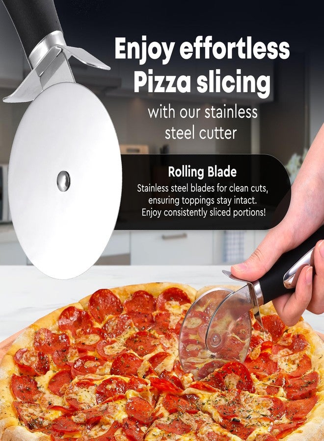 Zulay Kitchen Premium Pizza Cutter - Durable Stainless Steel Pizza Cutter Wheel - Easy-to-Clean, Easy-to-Use Pizza Slicer - Super Sharp with Non-Slip Handle - Dishwasher Safe Pizza Wheel (Black) - Image 2