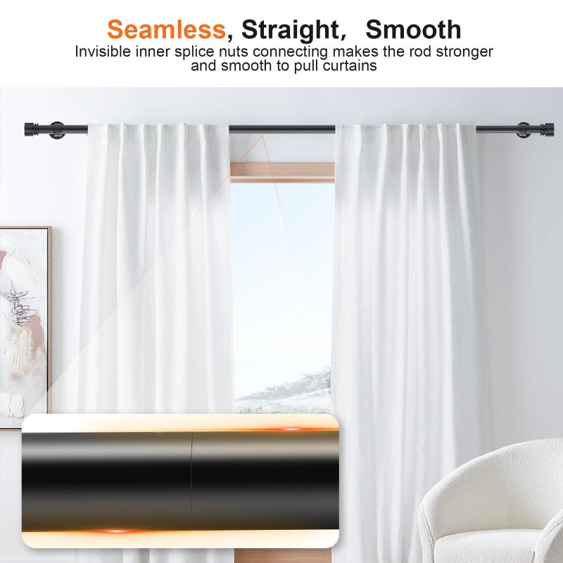 Gogrinliv Heavy Duty Extra Long Curtain Rods 144-240 Inches, Adjustable for 12-20ft Large Windows & Sliding Doors - 1â€ Thick Metal Reinforced Brackets, Black Curtain Drapery Rod for Living Room Outdoor Patio - Image 5