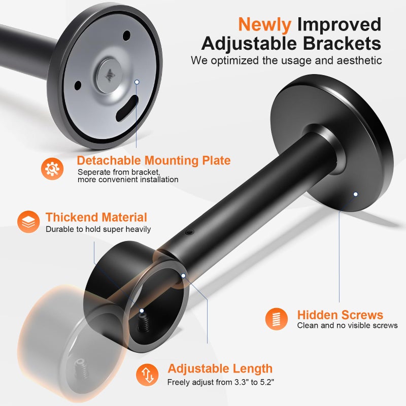 Gogrinliv Heavy Duty Extra Long Curtain Rods 144-240 Inches, Adjustable for 12-20ft Large Windows & Sliding Doors - 1â€ Thick Metal Reinforced Brackets, Black Curtain Drapery Rod for Living Room Outdoor Patio - Image 2