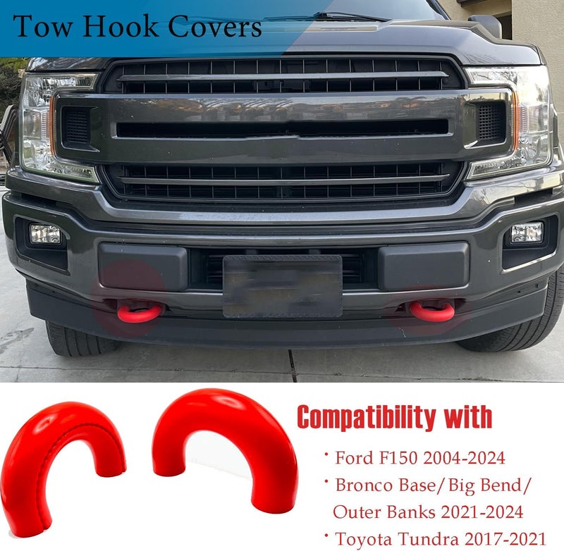 أغطية خطافات السحب لسيارة Ford F150 2004-2024، غطاء المقدمة 2 قطعة خطافات سحب مخصصة للسيارة متوافقة مع F-150 2004-2024 و Bronco Base/Big Bend/Outer Banks 2021-2024، ومناسبة لـ Toyota Tundra 2017-2021 - Image 2
