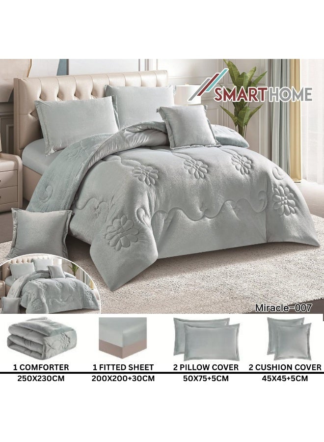 سمارت هوم مفرش سرير شتوي نفرين وجهين (وجه مخمل ووجه فرو) - مفرش بحشوة – طقم لحاف 6 قطع فاخر مزدوج كامل يشمل مفرش بحشوة 250×230 سم + واقي مرتبة مطاط 200×200+30 سم + 2 كيس مخدة 50×75+5 سم + 2 كيس وسادة مربعة 45×45+5 سم – مفارش نوم أنيقة فندقية ناعمة ودافئة للغرفة - Image 3