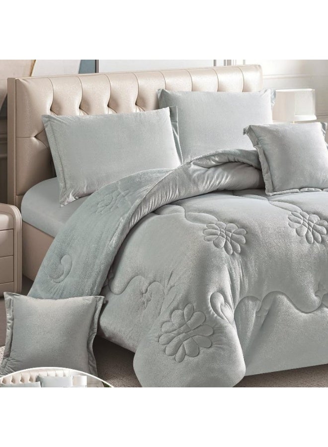 سمارت هوم مفرش سرير شتوي نفرين وجهين (وجه مخمل ووجه فرو) - مفرش بحشوة – طقم لحاف 6 قطع فاخر مزدوج كامل يشمل مفرش بحشوة 250×230 سم + واقي مرتبة مطاط 200×200+30 سم + 2 كيس مخدة 50×75+5 سم + 2 كيس وسادة مربعة 45×45+5 سم – مفارش نوم أنيقة فندقية ناعمة ودافئة للغرفة - Image 2