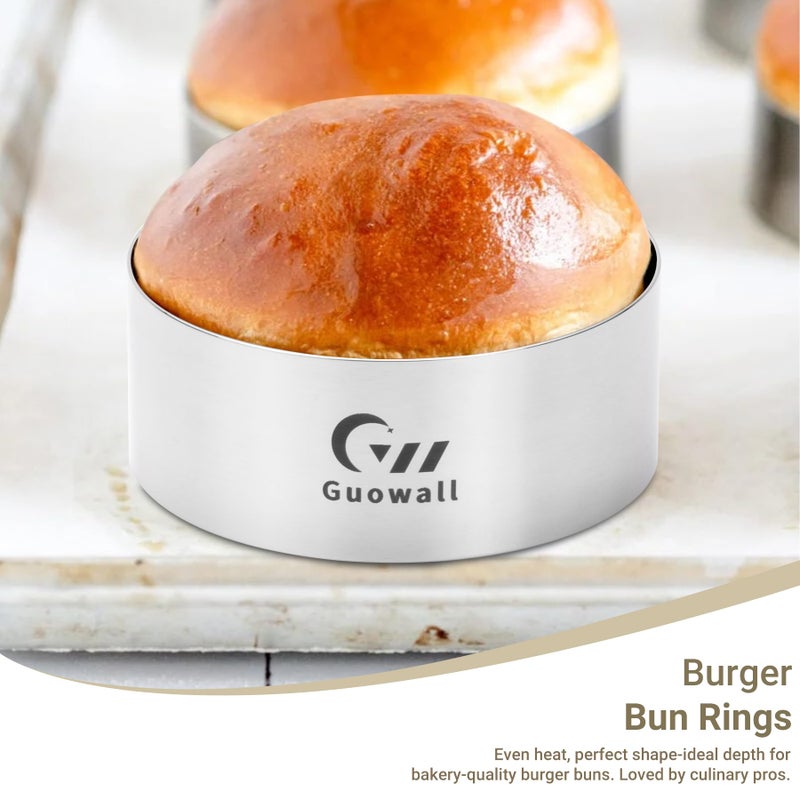 Guowall 6pcs Hamburger Bun Ring Mold, Seamless Thickened 4 inch Nonstick Crumpet Rings Stainless Steel Burger Mould, Cake Rings for Fried Eggs, Pancakes and Cookie for Baking - Image 4