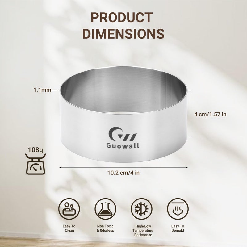 Guowall 6pcs Hamburger Bun Ring Mold, Seamless Thickened 4 inch Nonstick Crumpet Rings Stainless Steel Burger Mould, Cake Rings for Fried Eggs, Pancakes and Cookie for Baking - Image 5