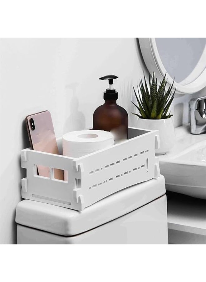 TPGP Bathroom Vanity Tray, Back Of Toilet Storage Basket, Toilet Tank Top Storage Box, (White) - Image 1