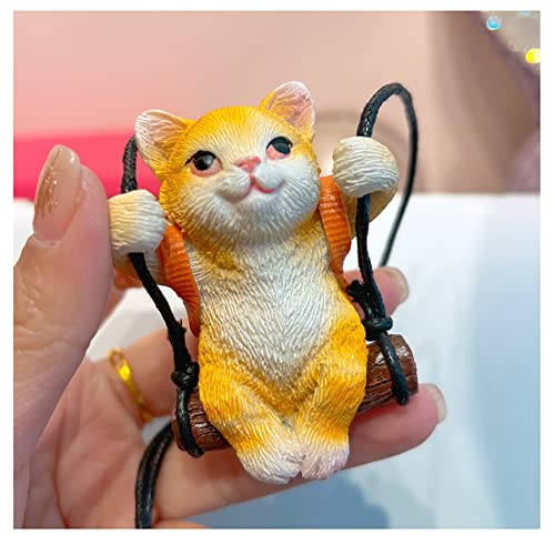 AMIORO Cute Swinging Cat Car Mirror Hanging Accessories Fun Interior Rearview Mirrors Decoration (Orange Cat) - Image 3