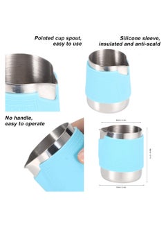 KASTWAVE وعاء بخار الحليب إسبريسو، وعاء بخار حليب من الفولاذ المقاوم للصدأ 12 أوقية/350 مل لآلة إسبريسو، ومجفف حليب، وفن اللاتيه (أزرق)  - Image 5