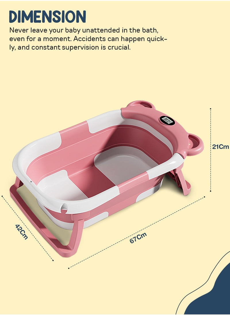 BAYBEE Collapsible Baby Bath Tub for Kids with Temperature Sensing Display Anti Slip Base Drainer Foldable Kids Bathtub for Baby 0 to 3 Years Pink  - Image 5