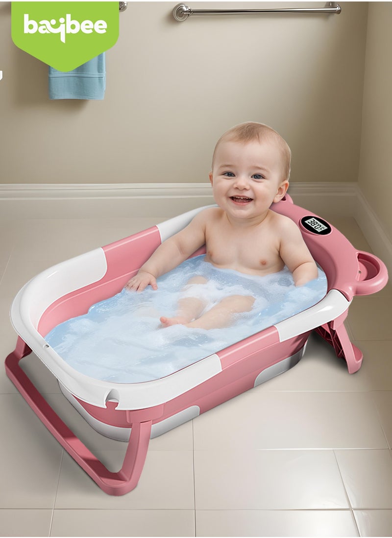 BAYBEE Collapsible Baby Bath Tub for Kids with Temperature Sensing Display Anti Slip Base Drainer Foldable Kids Bathtub for Baby 0 to 3 Years Pink  - Image 2