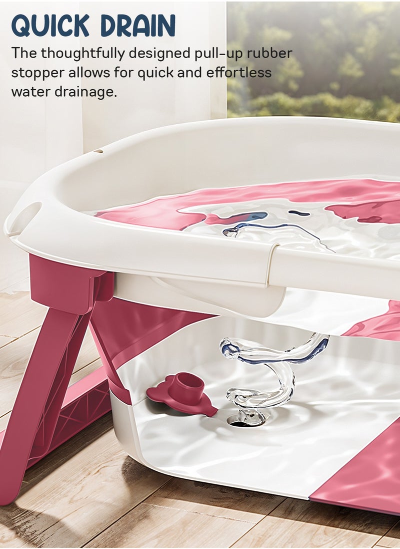 BAYBEE Collapsible Baby Bath Tub for Kids with Temperature Sensing Display Anti Slip Base Drainer Foldable Kids Bathtub for Baby 0 to 3 Years Pink  - Image 3