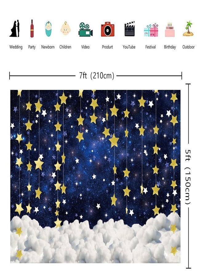 INRUI Twinkle Twinkle Little Star Baby Shower Photography Backdrop Glitter Gold Star Galaxy Starry Sky Cloudy Baby Shower Party Decorations Banner (7x5FT) - Image 4