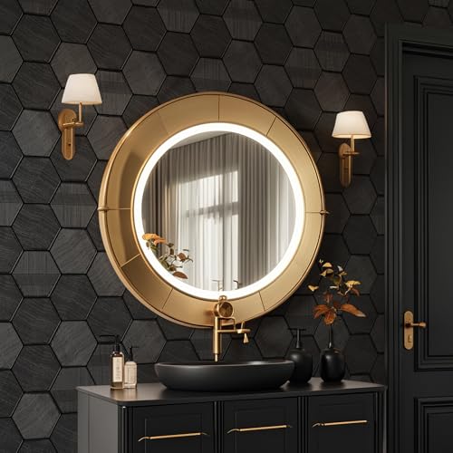 Simon&Siff Black Textured Wallpaper 3D Embossed Hexagon Wallpaper 17.3in x 19.7ft Non Woven Traditional Wallpaper for Bedroom Bathroom Textured Walls in The Bathroom (Non-Pasted) - Image 4