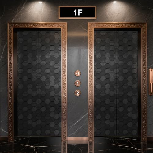 Simon&Siff Black Textured Wallpaper 3D Embossed Hexagon Wallpaper 17.3in x 19.7ft Non Woven Traditional Wallpaper for Bedroom Bathroom Textured Walls in The Bathroom (Non-Pasted) - Image 5
